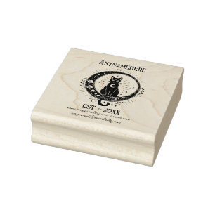 Sello De Caucho Crea Tu Propio Gato Negro Floral de Luna Creciente