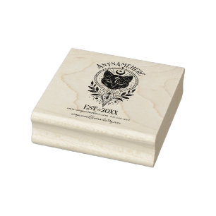 Sello De Caucho Crea Tu Propio Gato Negro Lunar Floral Místico