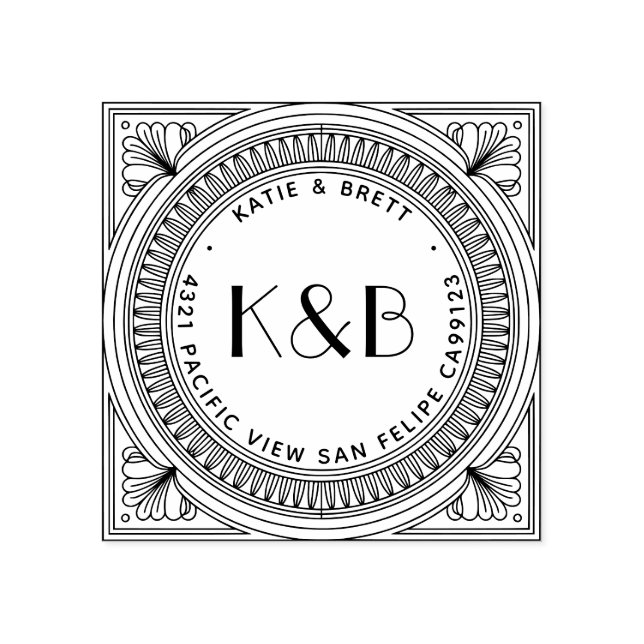 Sello De Caucho Create Your Own Art Deco Wooden Address (Impresión)