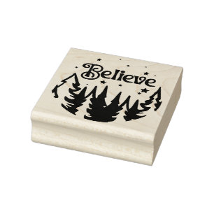 Sello De Caucho Creer Estrellas Forestales Navidades Madera Cuadra