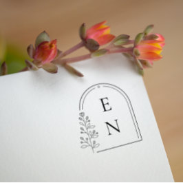Sello De Caucho Crest Botánico Monograma | Boda Personalizada