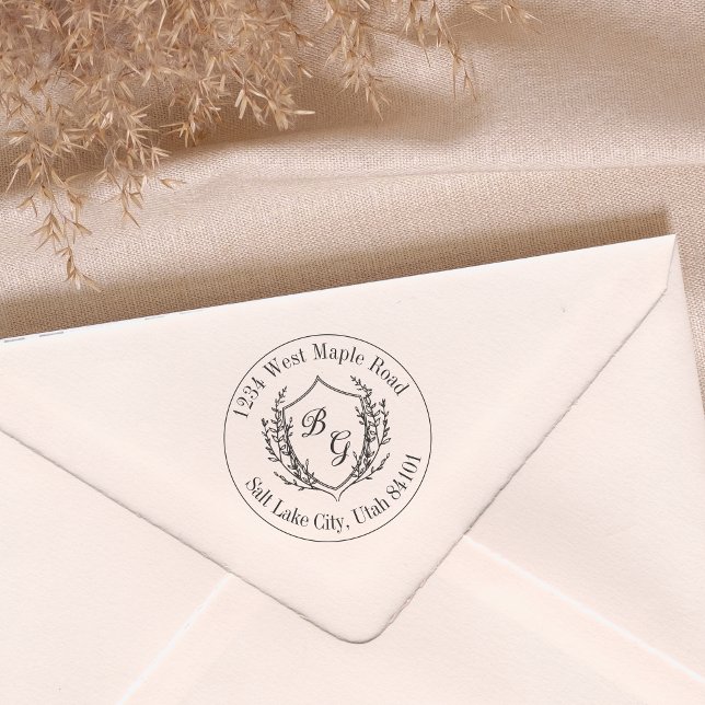 Sello De Caucho Crest de boda con monograma clásico (Subido por el creador)
