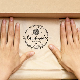 Sello De Caucho Crochet moderno hecho a mano con amor