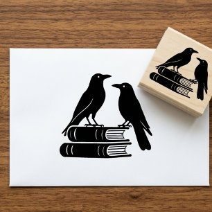 Sello De Caucho Cuervos góticos Pila de Libros Dark Academia