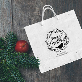 Sello De Caucho Cuidad de pájaro Wreath Feliz Navidad, familia gra