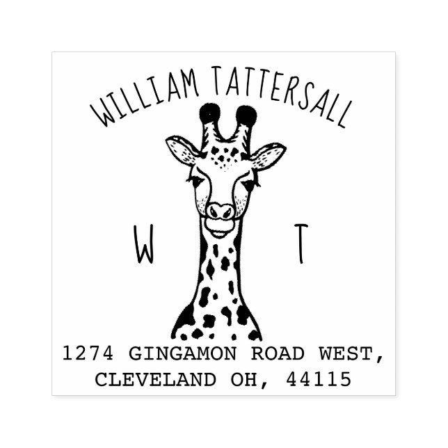 Sello De Caucho Cuidada jirafa Monograma animal y dirección de dev (Impresión)