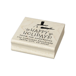 Sello De Caucho Cuidado Snowman Happy Holidays Name & Return Addre