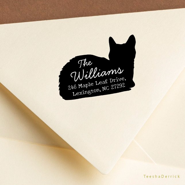 Sello De Caucho Cuidar gato Nuestra nueva dirección de devolución  (Cute Cat silhouette, Our New House Address Announcement Modern Rustic Round Rubber Stamp)