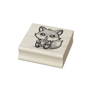 Sello De Caucho Curte Kawaii Fox con té de burbuja