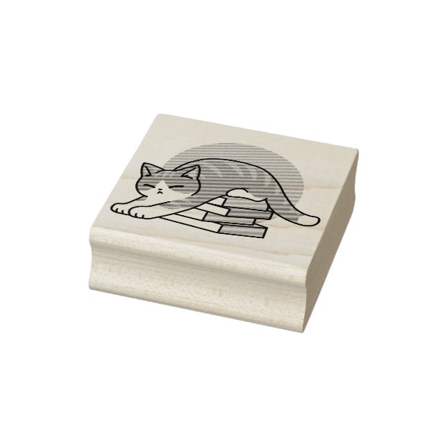 Sello De Caucho Curva con un libro y un gato - cómodos lectores de (Sello)