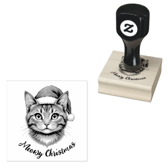 Sello De Caucho Custom Cute Christmas Cat with Santa Hat (Sellado)