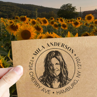 Sello De Caucho Custom Photo, Name and Return Wood Address 