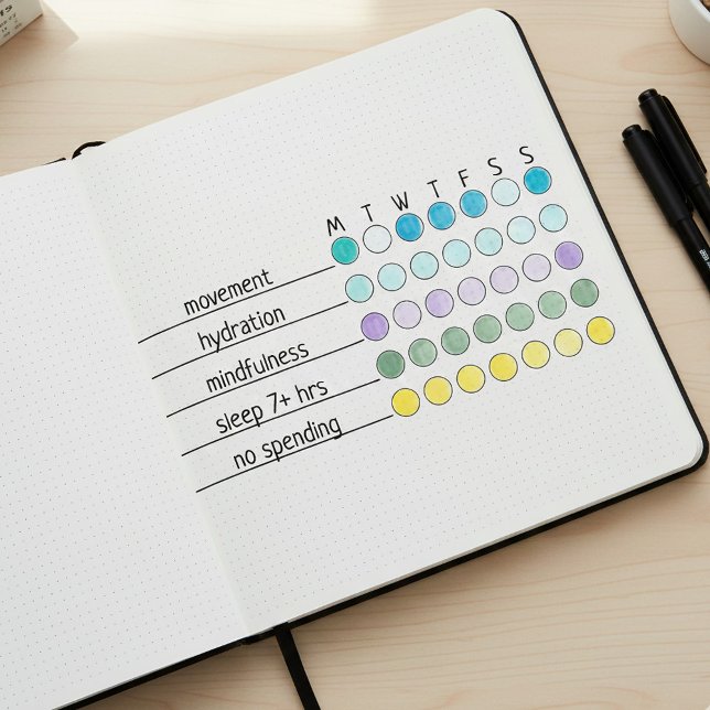 Sello De Caucho Custom Weekly Habit Tracker | 3" x 1.5" Journal (Save time journaling with our custom weekly habit tracker stamp. 3 x 1.5 inch size fits A5 journals)