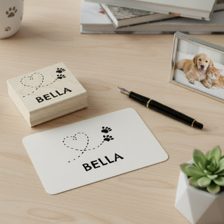 Sello De Caucho Custom Whimsical Paw Print Name Stamp