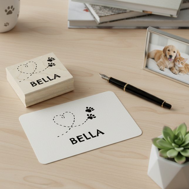 Sello De Caucho Custom Whimsical Paw Print Name Stamp (🐾 Personalized paw print name stamp – cute, custom, and heartfelt ❤️)