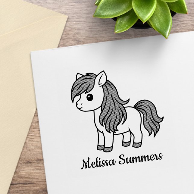 Sello De Caucho Cute Cartoon Horse Pony Custom Name (Subido por el creador)