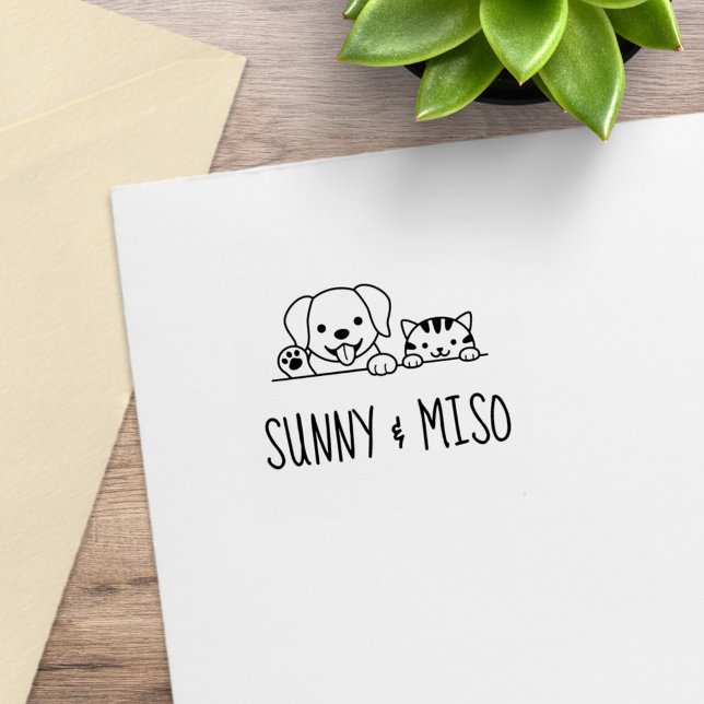 Sello De Caucho Cute Dog and Tabby Cat Custom Names (Subido por el creador)