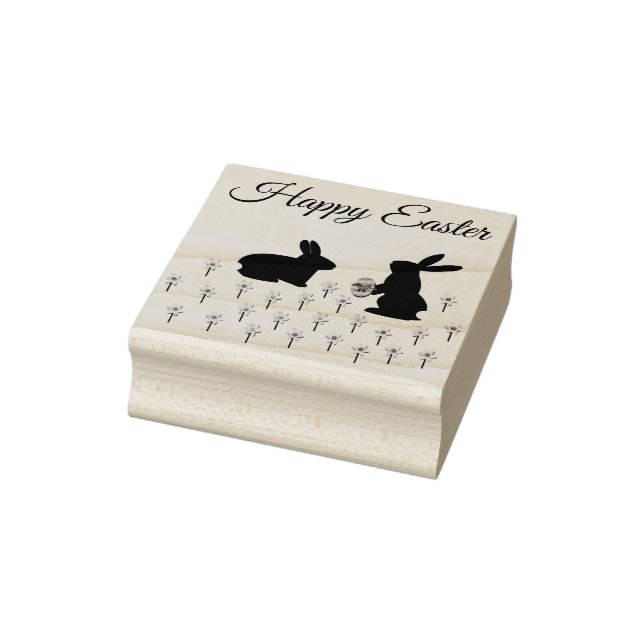 Sello De Caucho Cute Easter Bunnies and Daffodils Personalizado (Sello)