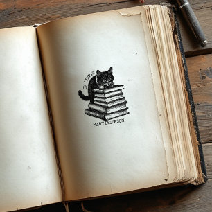 Sello De Caucho Cute Ex Libris Cat, libro de biblioteca de época