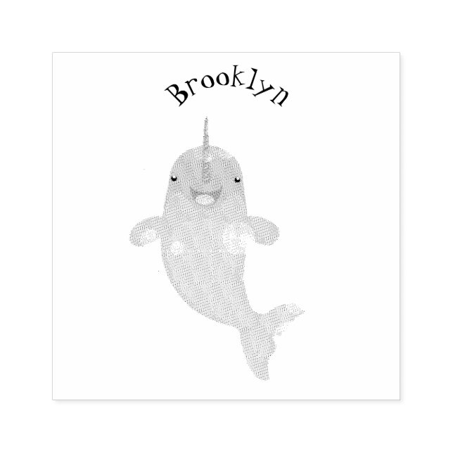 Sello De Caucho Cute feliz narwhal burbuja personalizado ilustraci (Impresión)