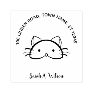 Sello De Caucho Cute Funny Cat Bookplate Ex Libris Name Address