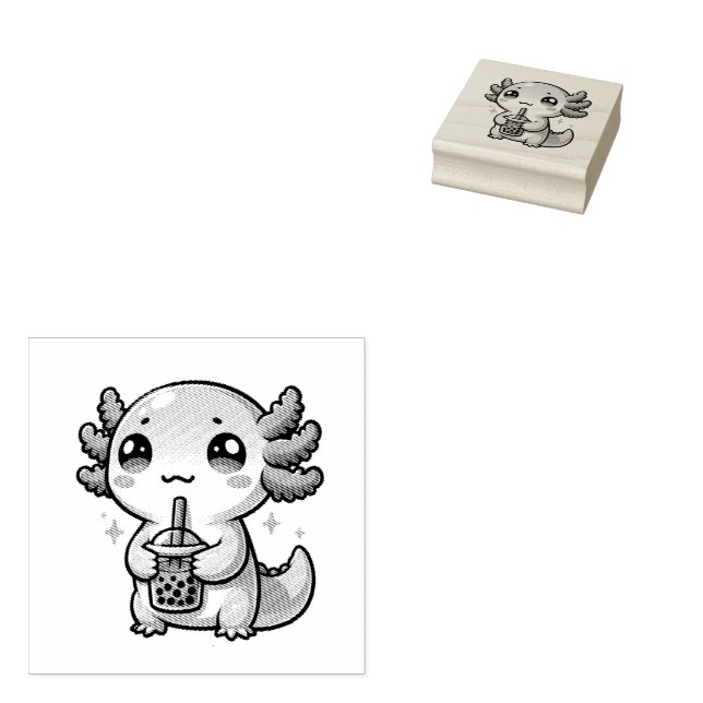 Sello De Caucho Cute Kawaii Axolotl con té de burbuja (Sellado)