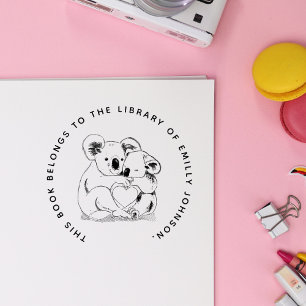 Sello De Caucho Cute Koala Bear Simple Y Moderno Libro De Bibliote