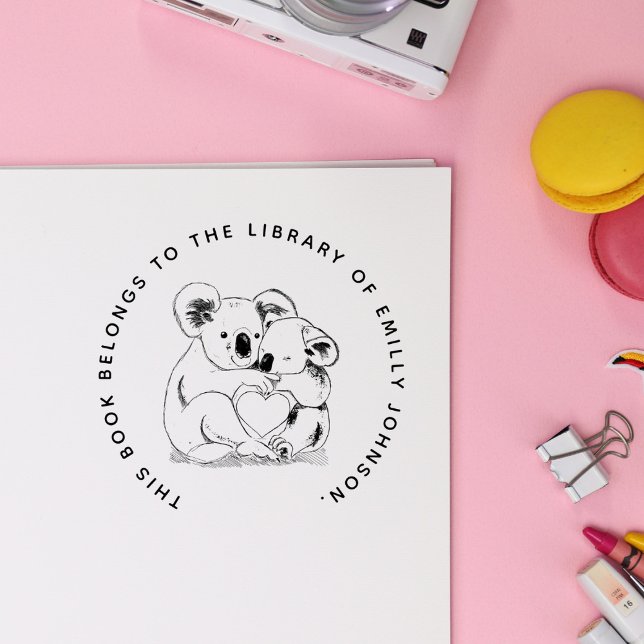 Sello De Caucho Cute Koala Bear Simple Y Moderno Libro De Bibliote (Subido por el creador)