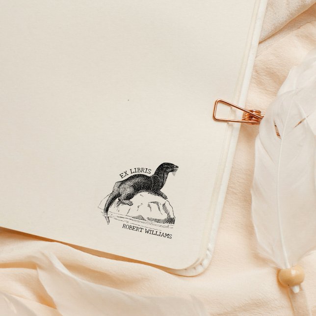 Sello De Caucho Cute Libro Antiguo de Nutria de Mar Ex Libris (Subido por el creador)