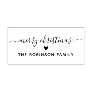 Sello De Caucho Cute Merry Christmas Script Heart Family Name