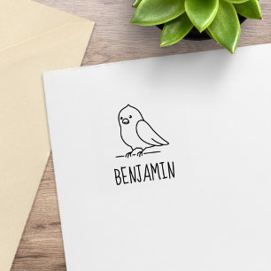 Sello De Caucho Cute Parakeet Parrot Bird Nombre personalizado