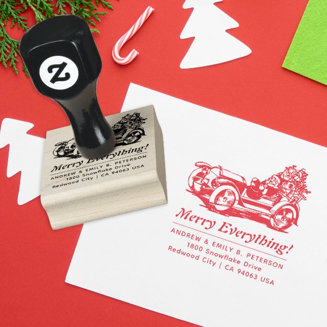 Sello De Caucho Cute Retro Navidad Santa Coche Dirección de Devolu (Subido por el creador)