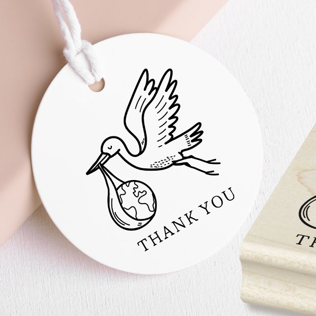 Sello De Caucho Cute Stork Baby Shower Thank You (small baby shower stamp for favor tags)