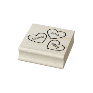 Sello De Caucho Cute Three Hearts Live Laugh Love Wood Art Stamp
