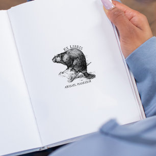 Sello De Caucho Cute Vintage Beaver, Ex Libris Book