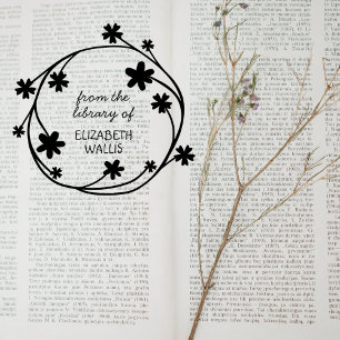 Sello De Caucho Cuto Floral Wreath Casual Script Custom Name Book
