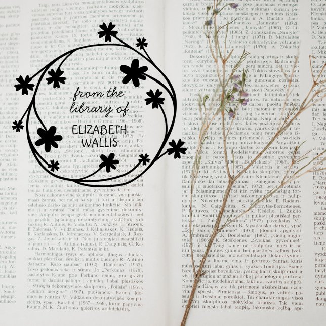 Sello De Caucho Cuto Floral Wreath Casual Script Custom Name Book (Subido por el creador)