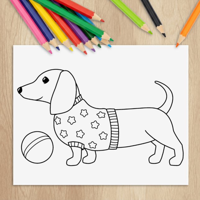 Sello De Caucho Dachshund Wiener Dog and Ball Colour Page (Subido por el creador)