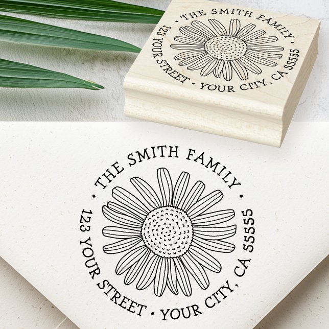Sello De Caucho Daisy flower whimsical font return address (Daisy flower whimsical font return address rubber stamp)