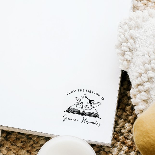 Sello De Caucho De la Biblioteca de, Cute Angel Cat Book (Subido por el creador)