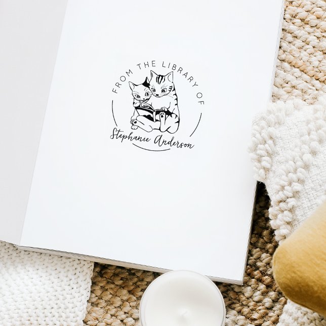 Sello De Caucho De la Biblioteca de, Cute Cat Book (Subido por el creador)