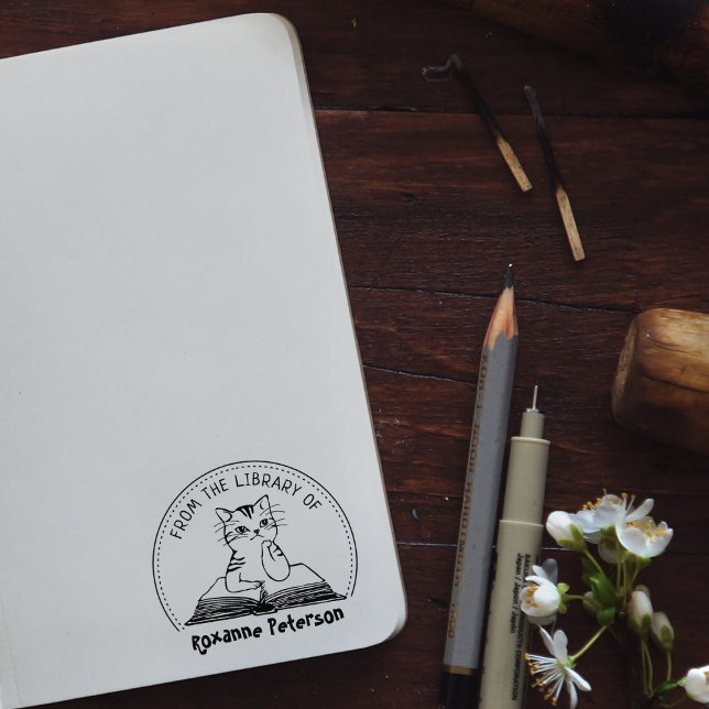 Sello De Caucho De la Biblioteca de, Cute Cat Book (Subido por el creador)