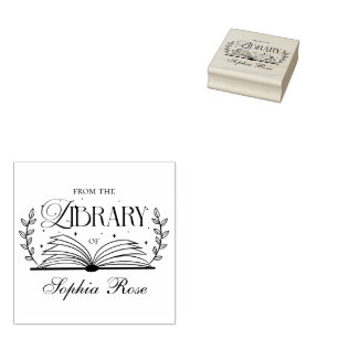 Sello De Caucho De La Biblioteca De Elegant Leaves Personalizado