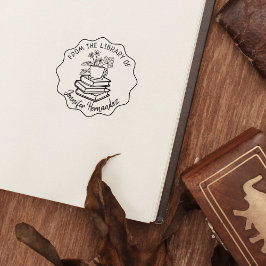 Sello De Caucho De la Biblioteca de, Libros y Té