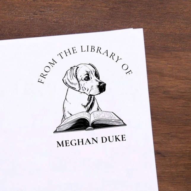 Sello De Caucho De la Biblioteca de | Perro con libro elegante (Subido por el creador)
