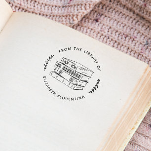 Sello De Caucho De La Biblioteca De   Simple Leaves Modern Book