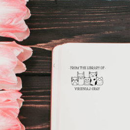 SELLO DE CAUCHO DE LA BIBLIOTECA DE SU NOMBRE DOODLE GATITOS LINDO