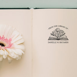SELLO DE CAUCHO DE LA BIBLIOTECA DE SU NOMBRE FLORES DE LIBROS ABI