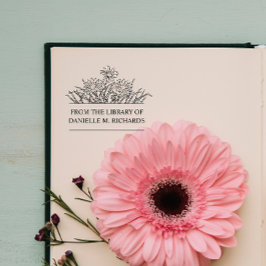 SELLO DE CAUCHO DE LA BIBLIOTECA DE TU NOMBRE FLORES SALVAJES