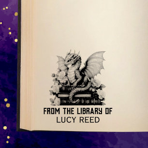 Sello De Caucho De La Biblioteca Del Dragón Gusano Floral